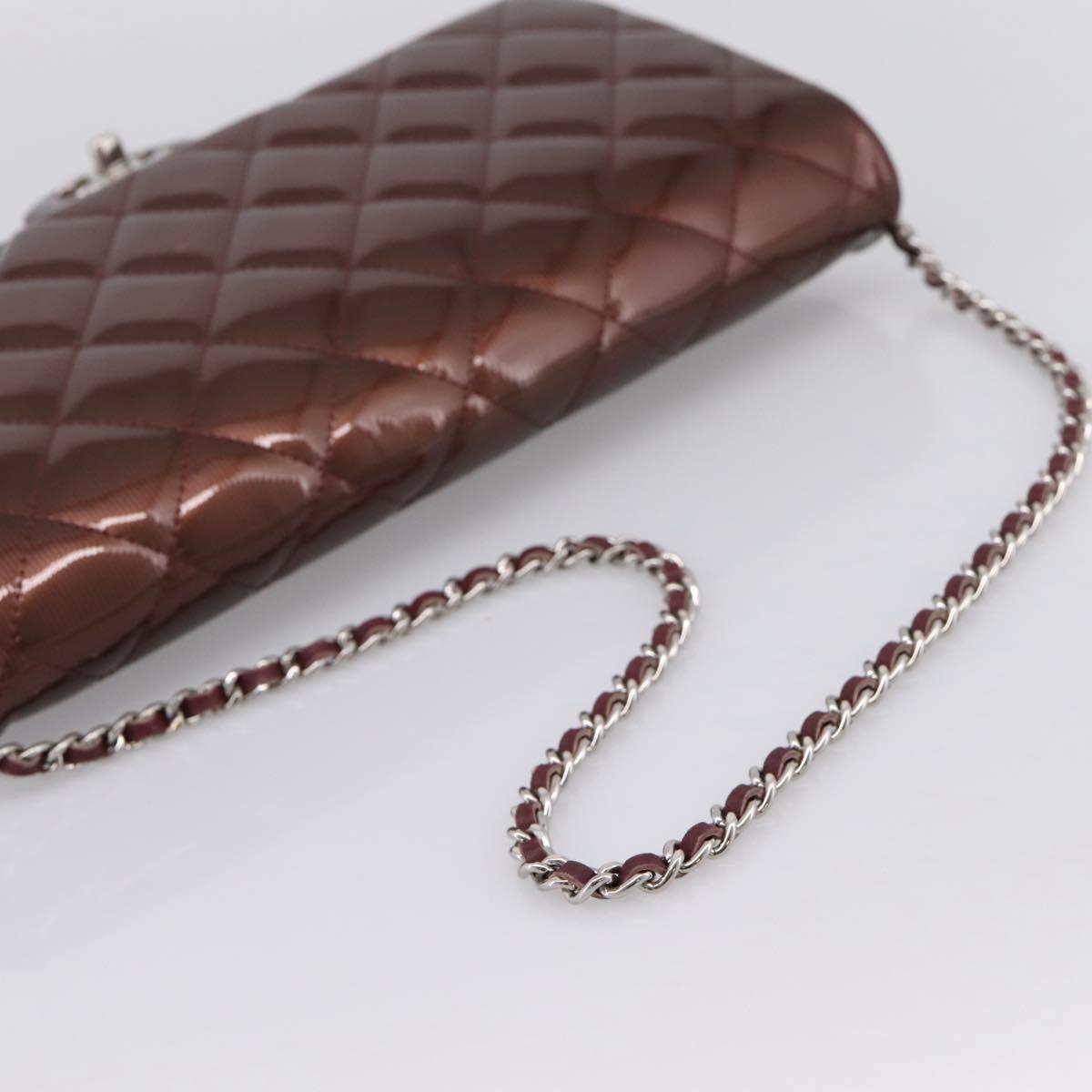CHANEL Matelasse25 Chain Shoulder Bag Enamel Bordeaux Silver CC Auth am12419SAM
