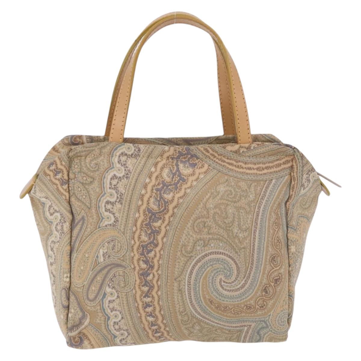 ETRO Paisley Hand Bag Canvas Beige Auth am12428A