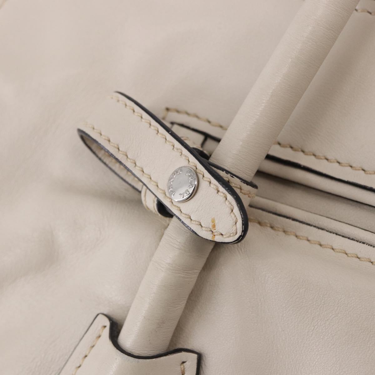 PRADA Hand Tote Bag Leather White Silver BN2611 Auth am12429A