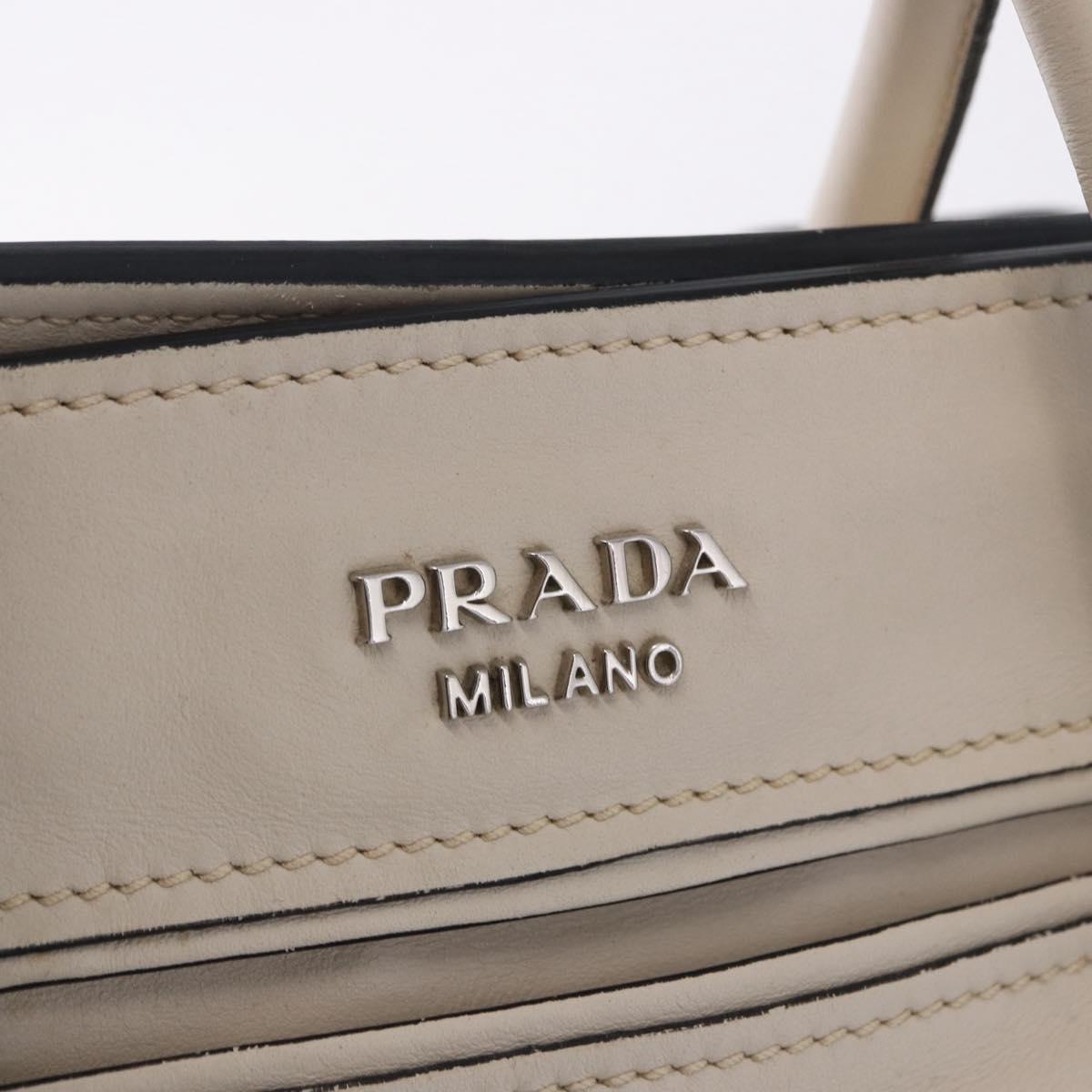 PRADA Hand Tote Bag Leather White Silver BN2611 Auth am12429A