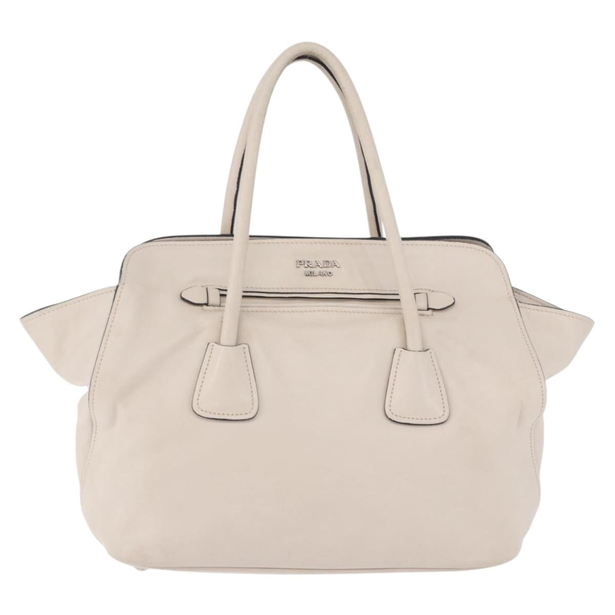 PRADA Hand Tote Bag Leather White Silver BN2611 Auth am12429A
