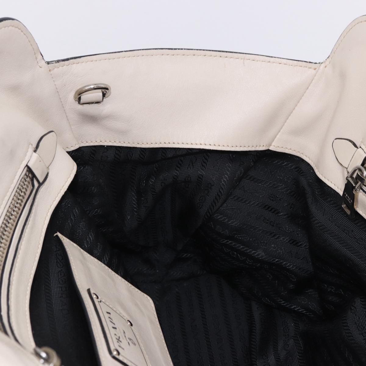 PRADA Hand Tote Bag Leather White Silver BN2611 Auth am12429A
