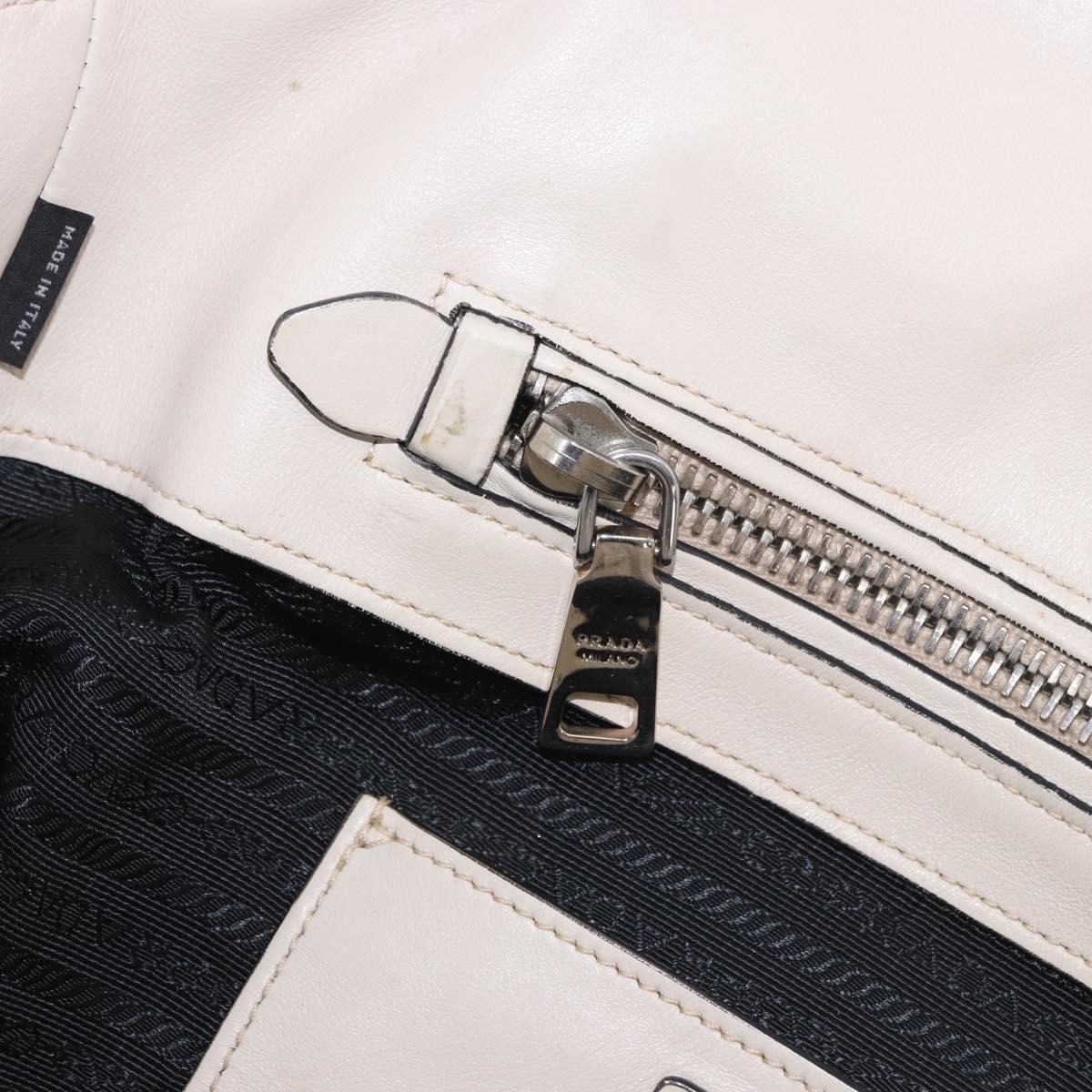 PRADA Hand Tote Bag Leather White Silver BN2611 Auth am12429A