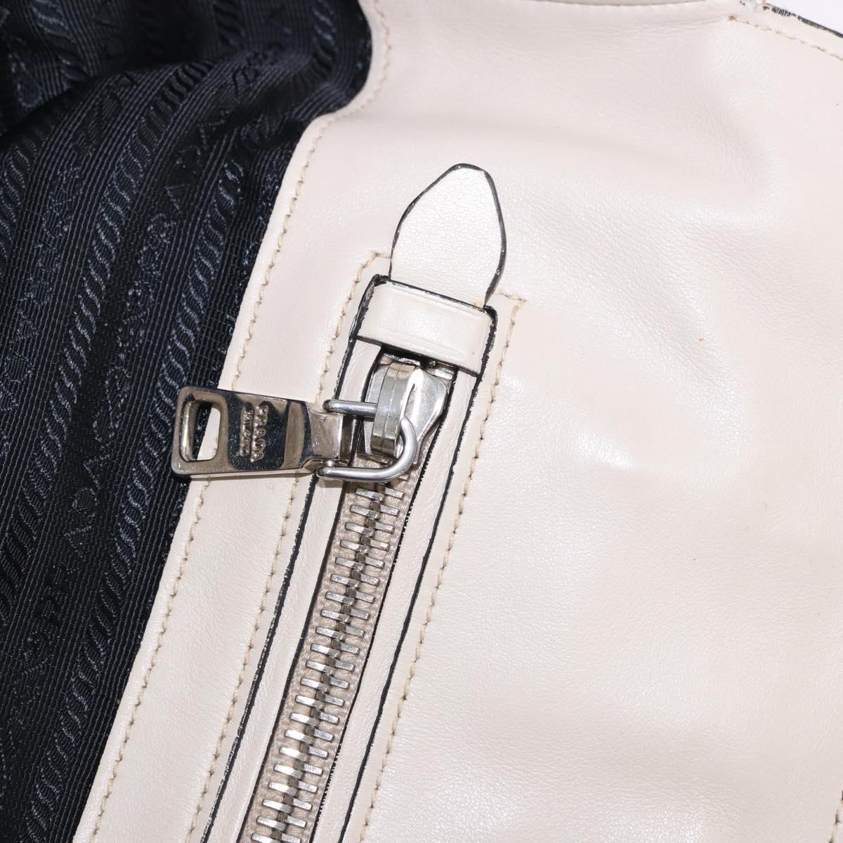 PRADA Hand Tote Bag Leather White Silver BN2611 Auth am12429A