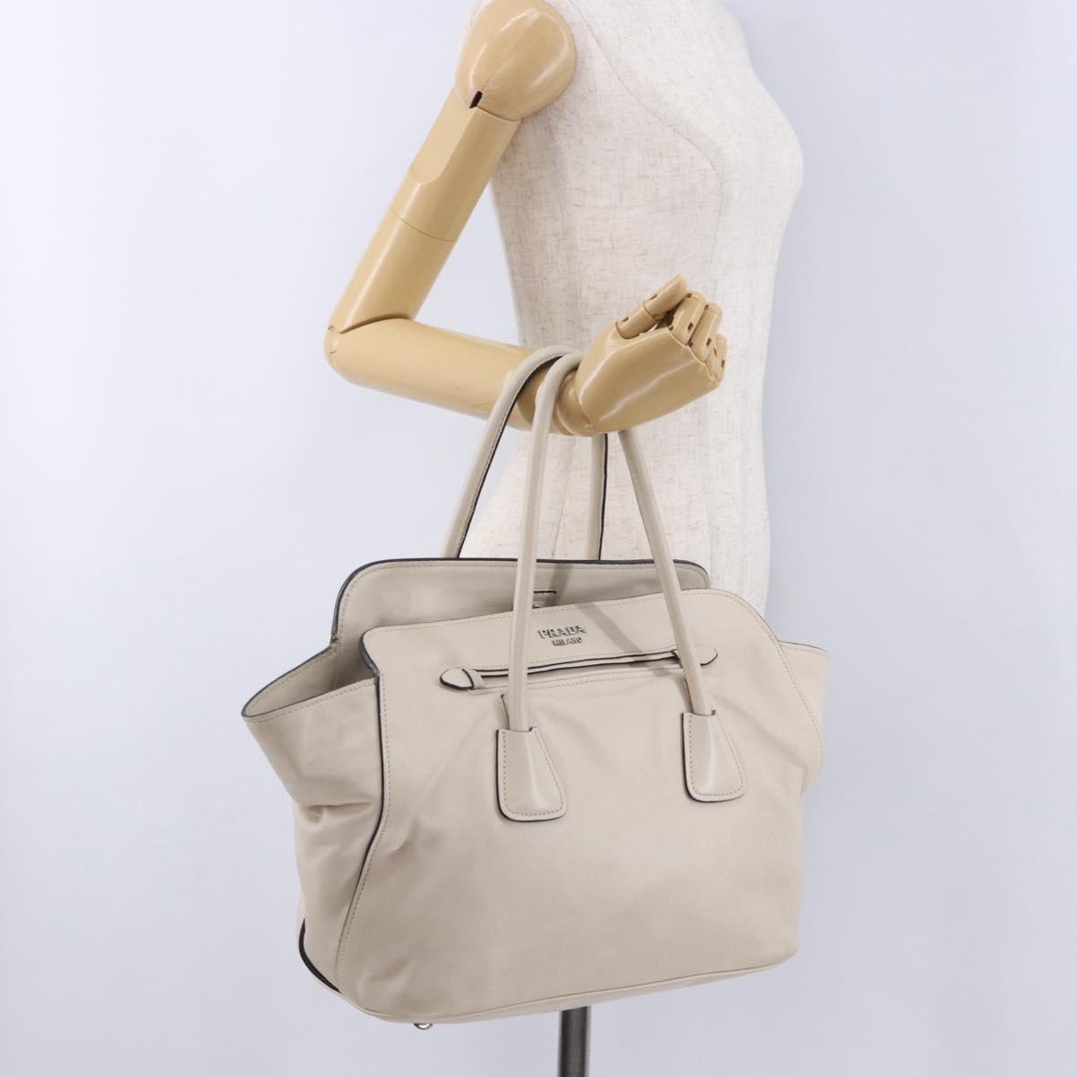 PRADA Hand Tote Bag Leather White Silver BN2611 Auth am12429A