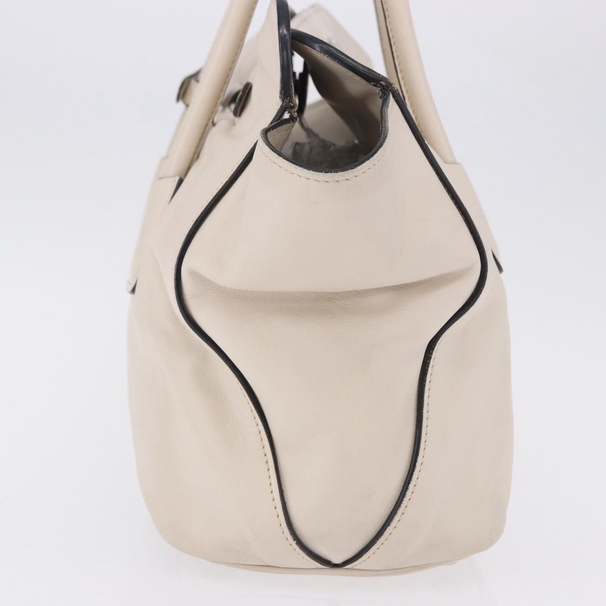 PRADA Hand Tote Bag Leather White Silver BN2611 Auth am12429A