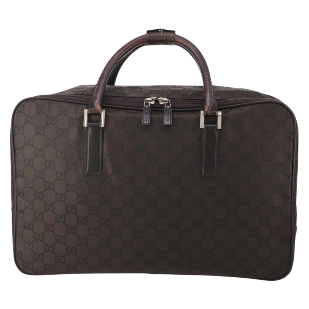 GUCCI GG Canvas Boston Bag Nylon Dark Brown Silver 010 1350 08 Auth am12441