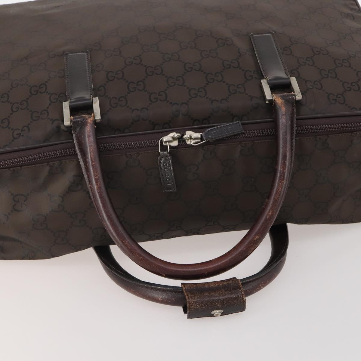 GUCCI GG Canvas Boston Bag Nylon Dark Brown Silver 010 1350 08 Auth am12441