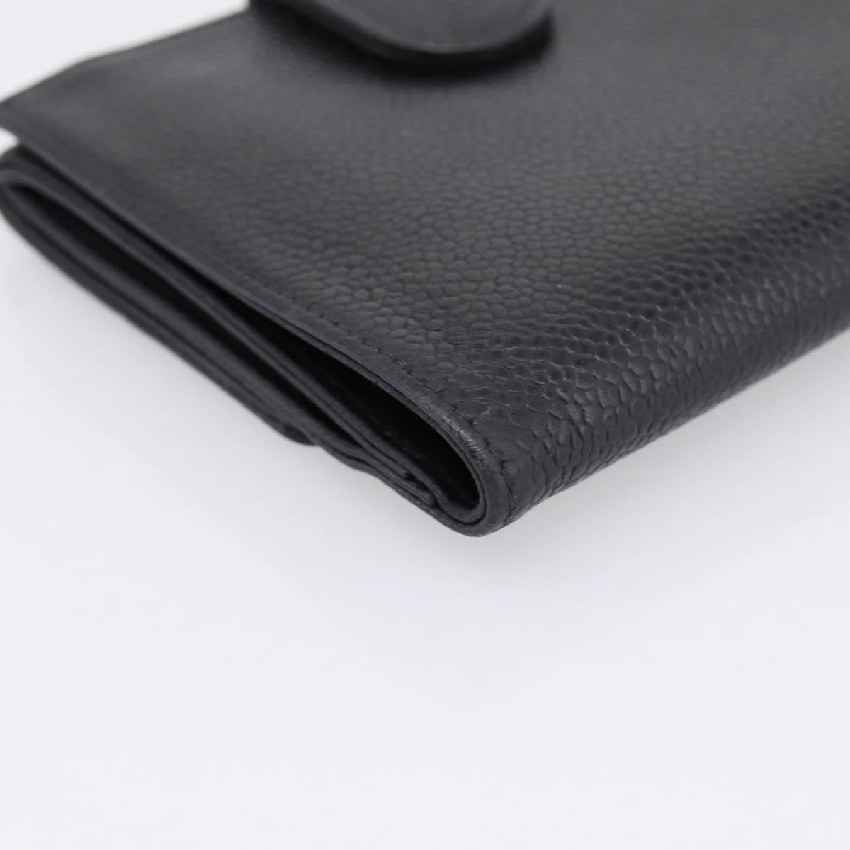CHANEL Compact Wallet Caviar Skin Black CC Auth am12444A