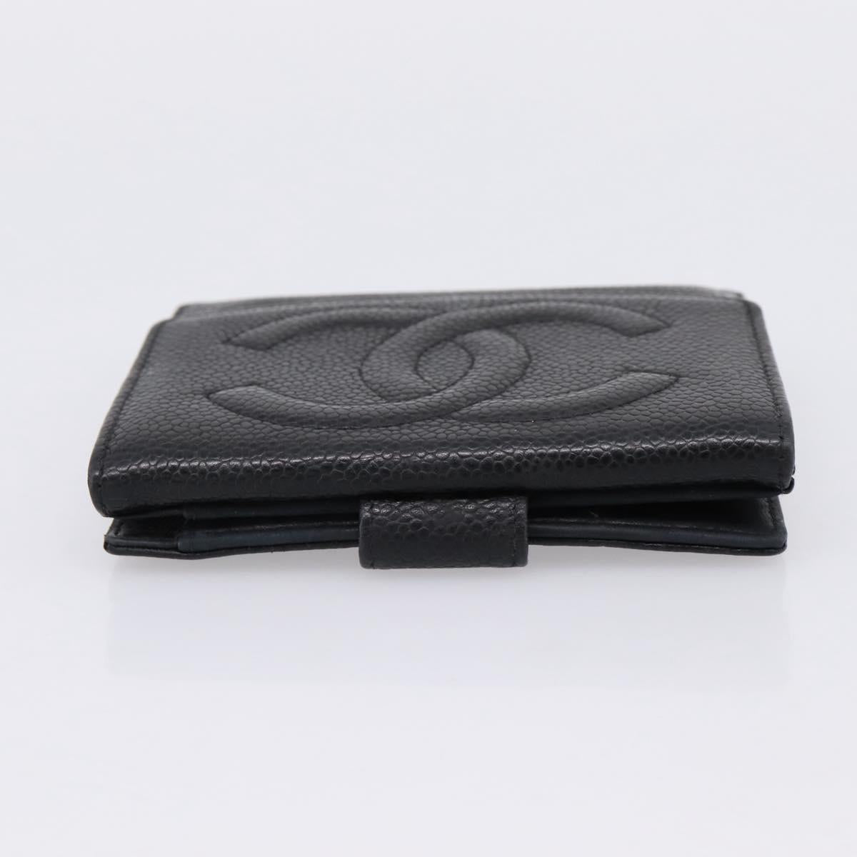 CHANEL Compact Wallet Caviar Skin Black CC Auth am12444A