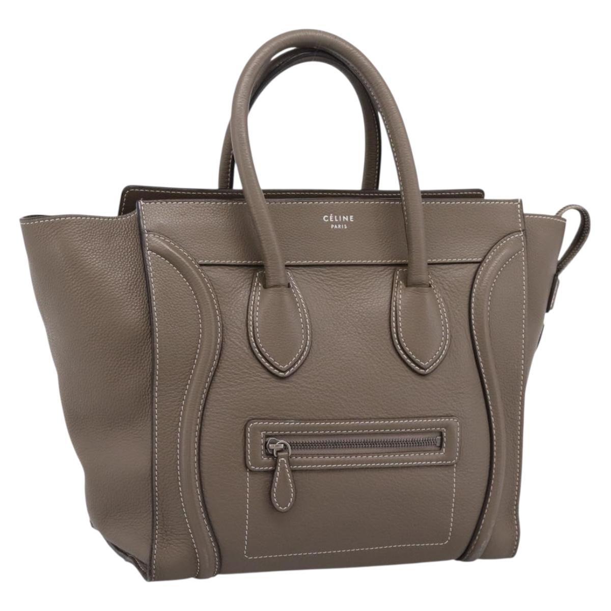 CELINE Luggage Mini Hand Bag Leather Gray Silver Auth am12449A