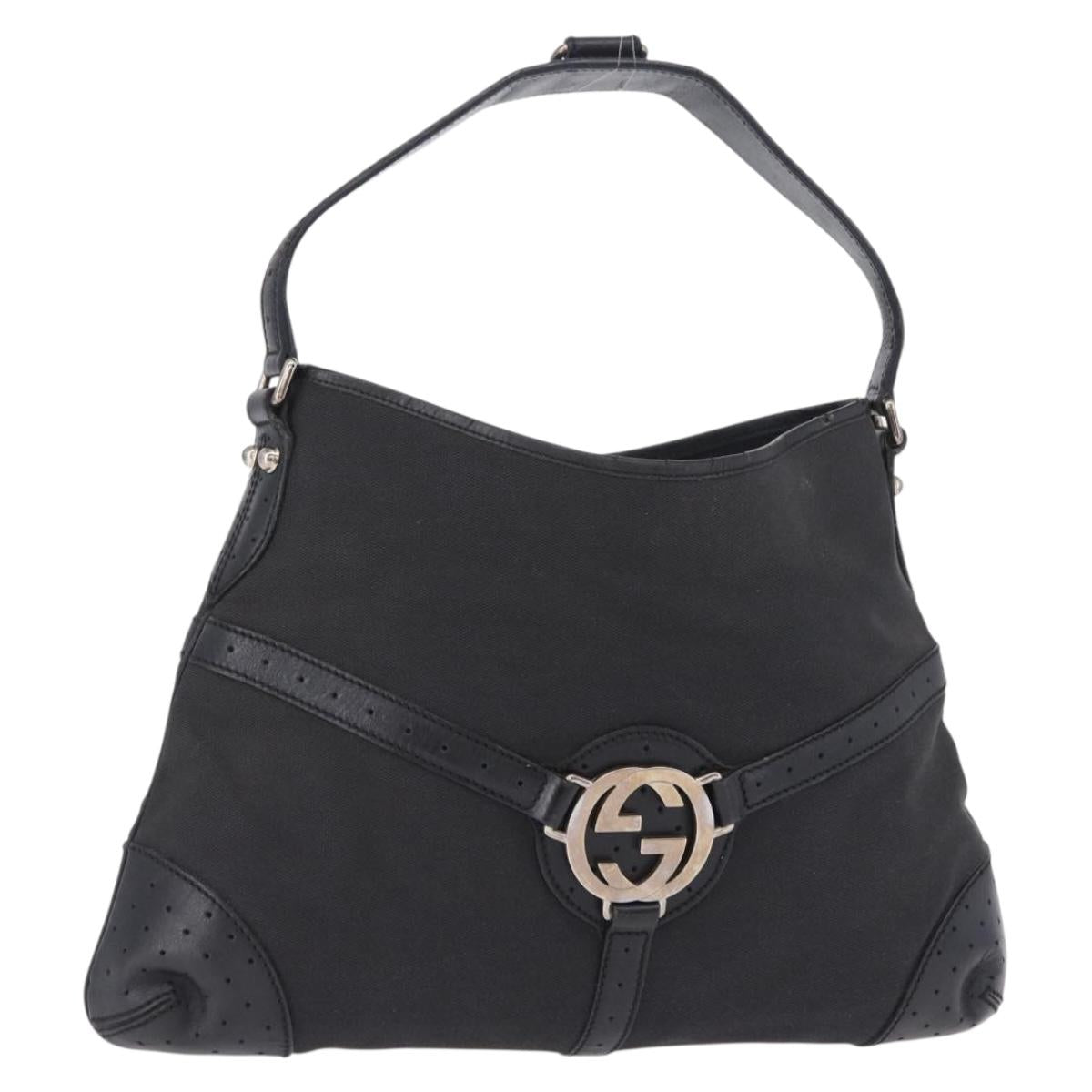 GUCCI Interlocking Shoulder Bag Canvas Black Silver 114879 Auth am12452A