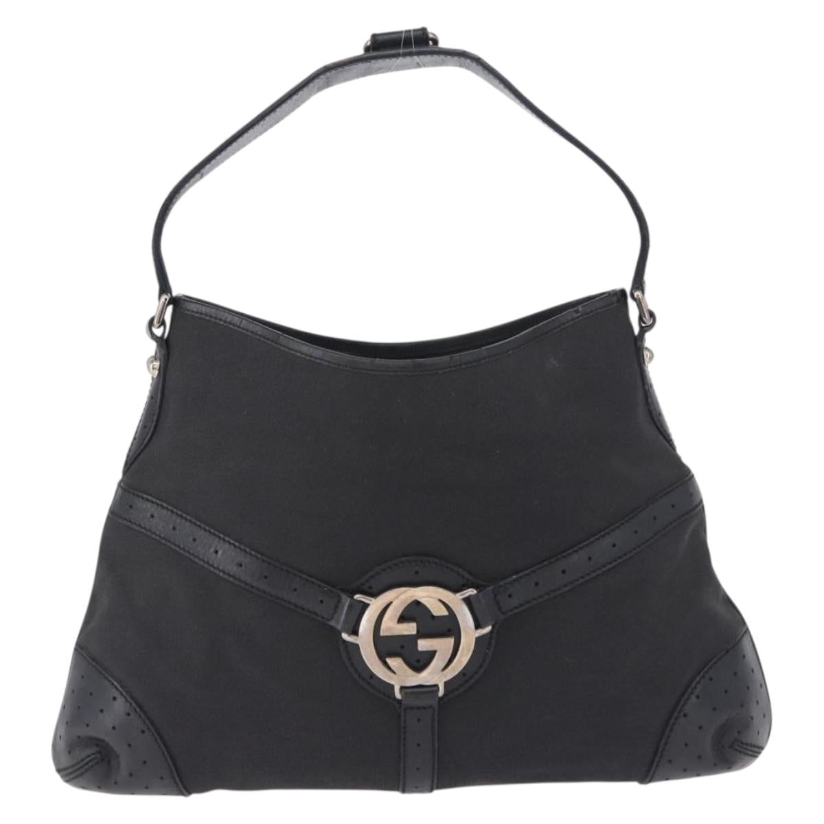 GUCCI Interlocking Shoulder Bag Canvas Black Silver 114879 Auth am12452A
