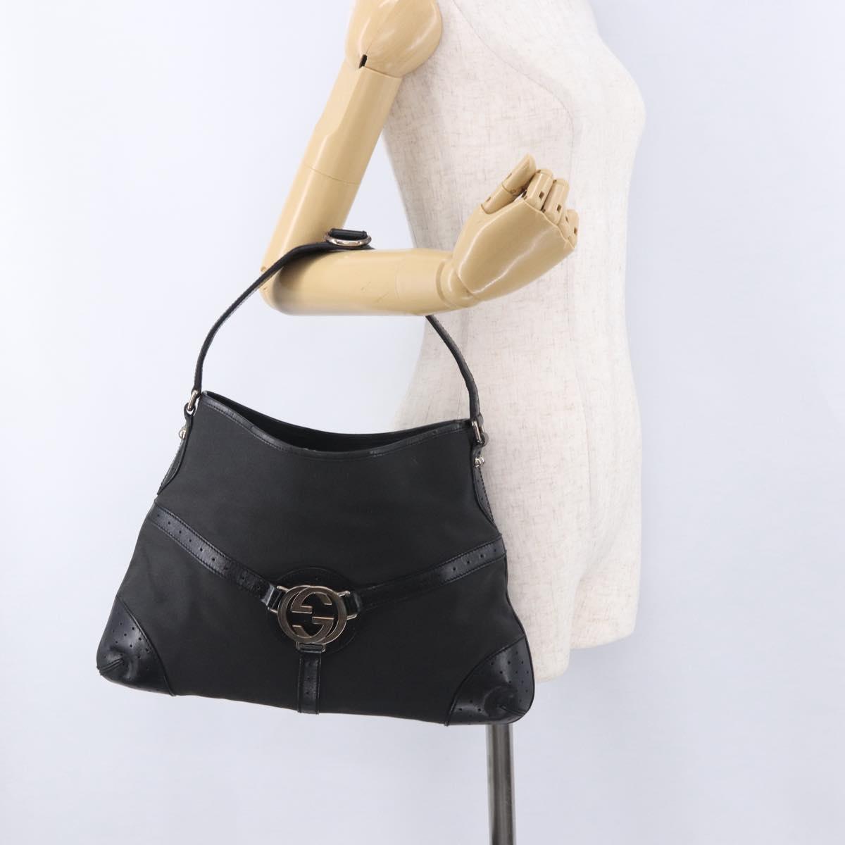 GUCCI Interlocking Shoulder Bag Canvas Black Silver 114879 Auth am12452A