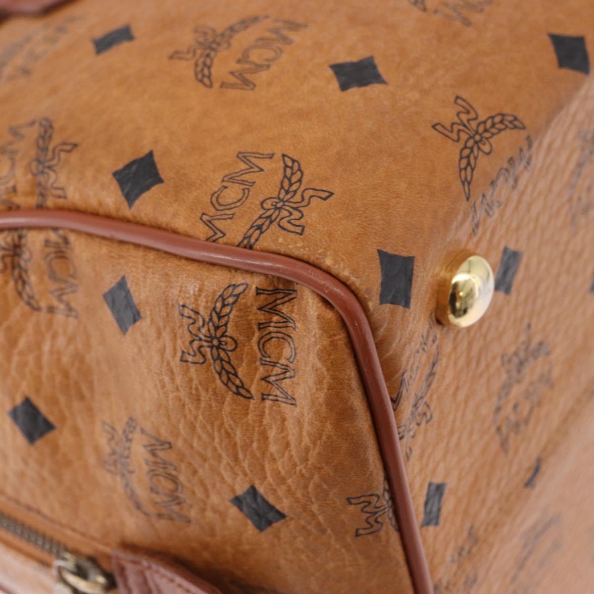 MCM Logogram Vicetos Mini Boston Bag PVC Leather Brown Gold Auth am12453