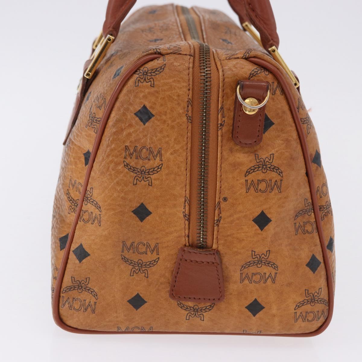 MCM Logogram Vicetos Mini Boston Bag PVC Leather Brown Gold Auth am12453