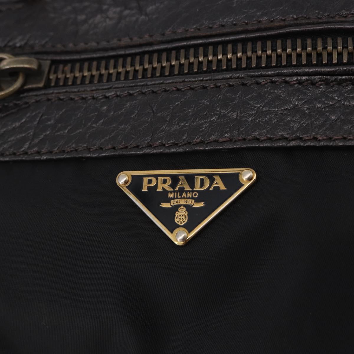 PRADA Tote Bag Nylon Leather Black Gold Tone Auth am12459V