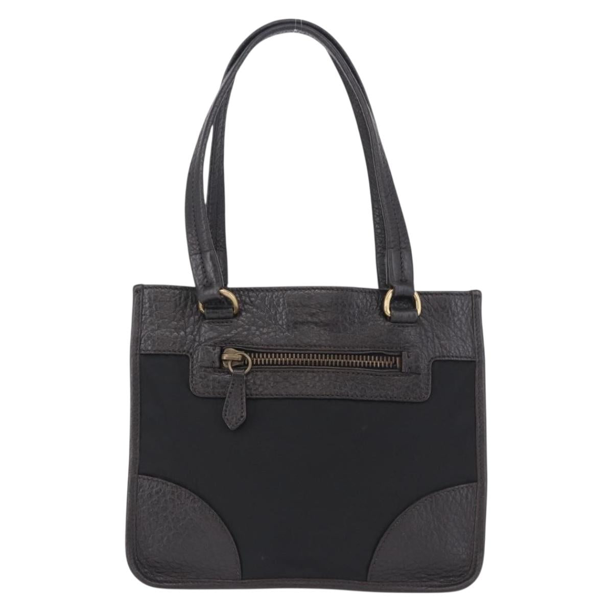 PRADA Tote Bag Nylon Leather Black Gold Tone Auth am12459V