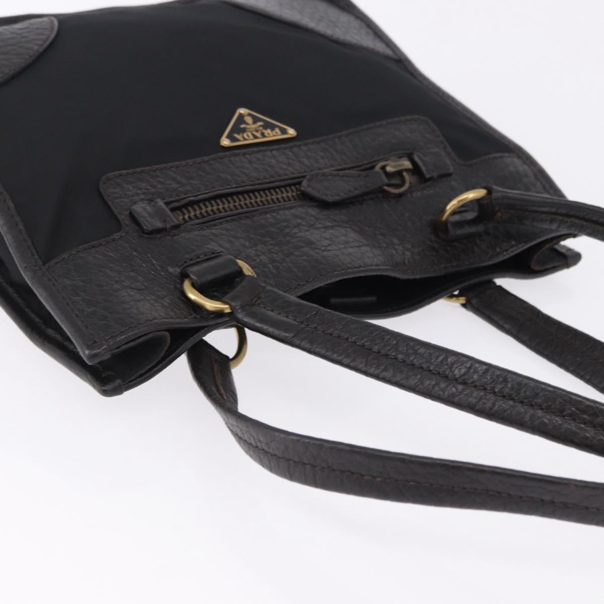 PRADA Tote Bag Nylon Leather Black Gold Tone Auth am12459V