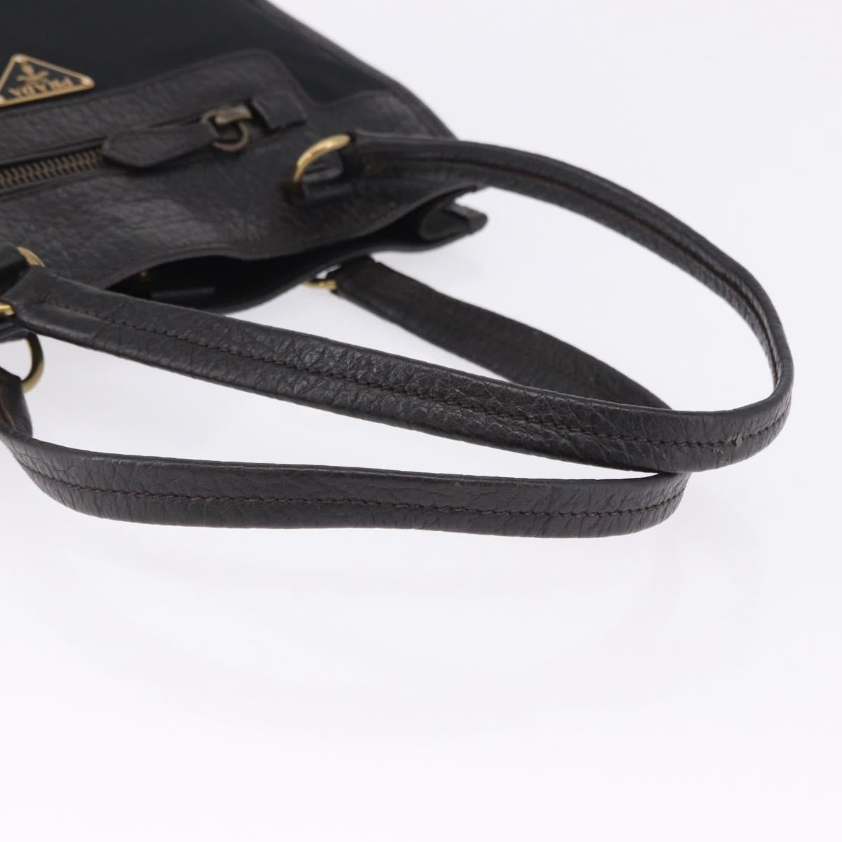 PRADA Tote Bag Nylon Leather Black Gold Tone Auth am12459V
