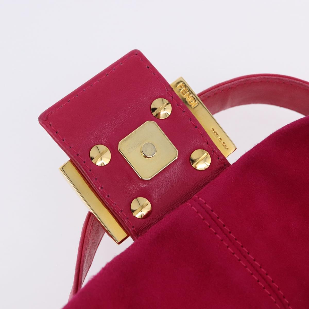 FENDI Mamma Baguette Shoulder Bag Suede Pink Gold Tone Auth am12464V