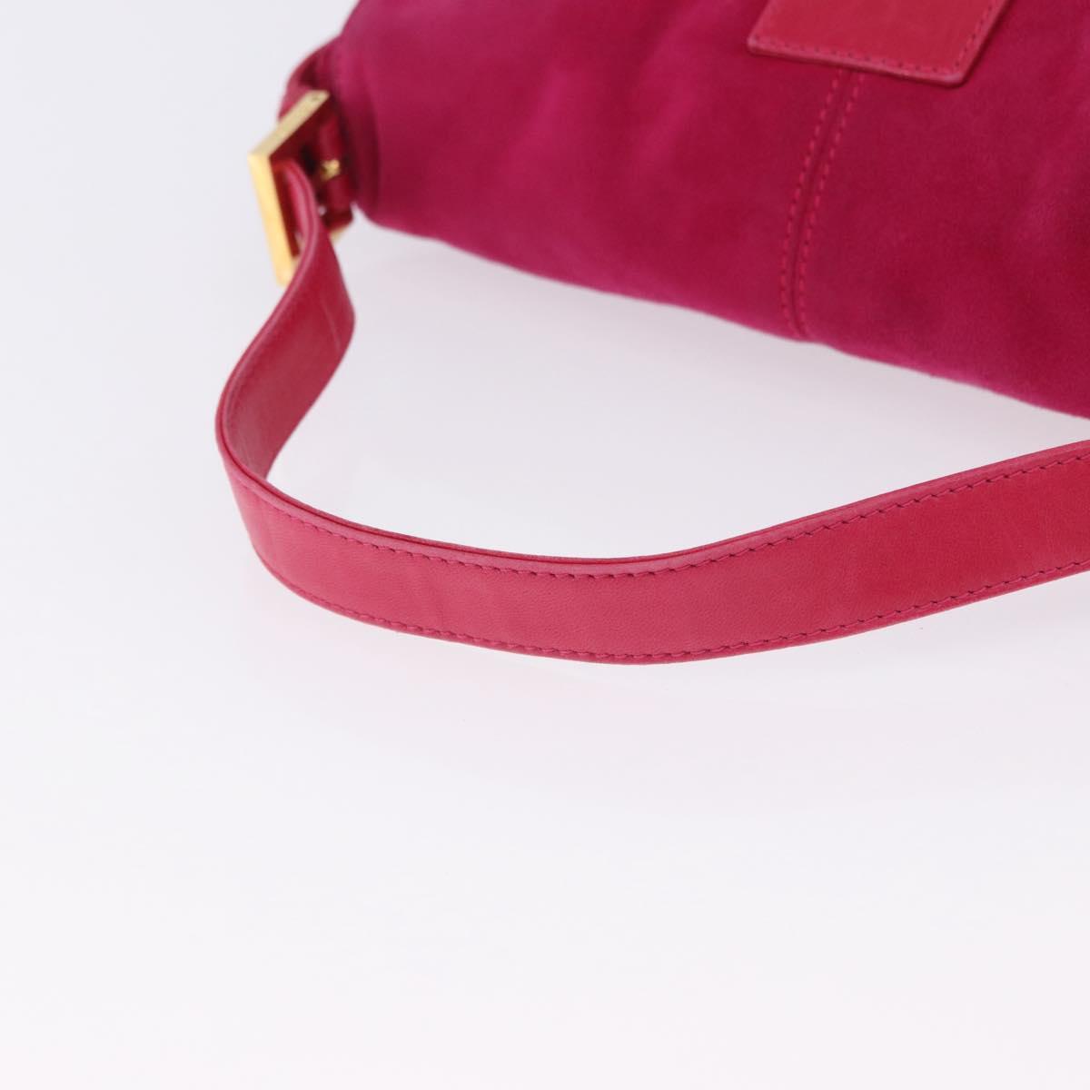 FENDI Mamma Baguette Shoulder Bag Suede Pink Gold Tone Auth am12464V