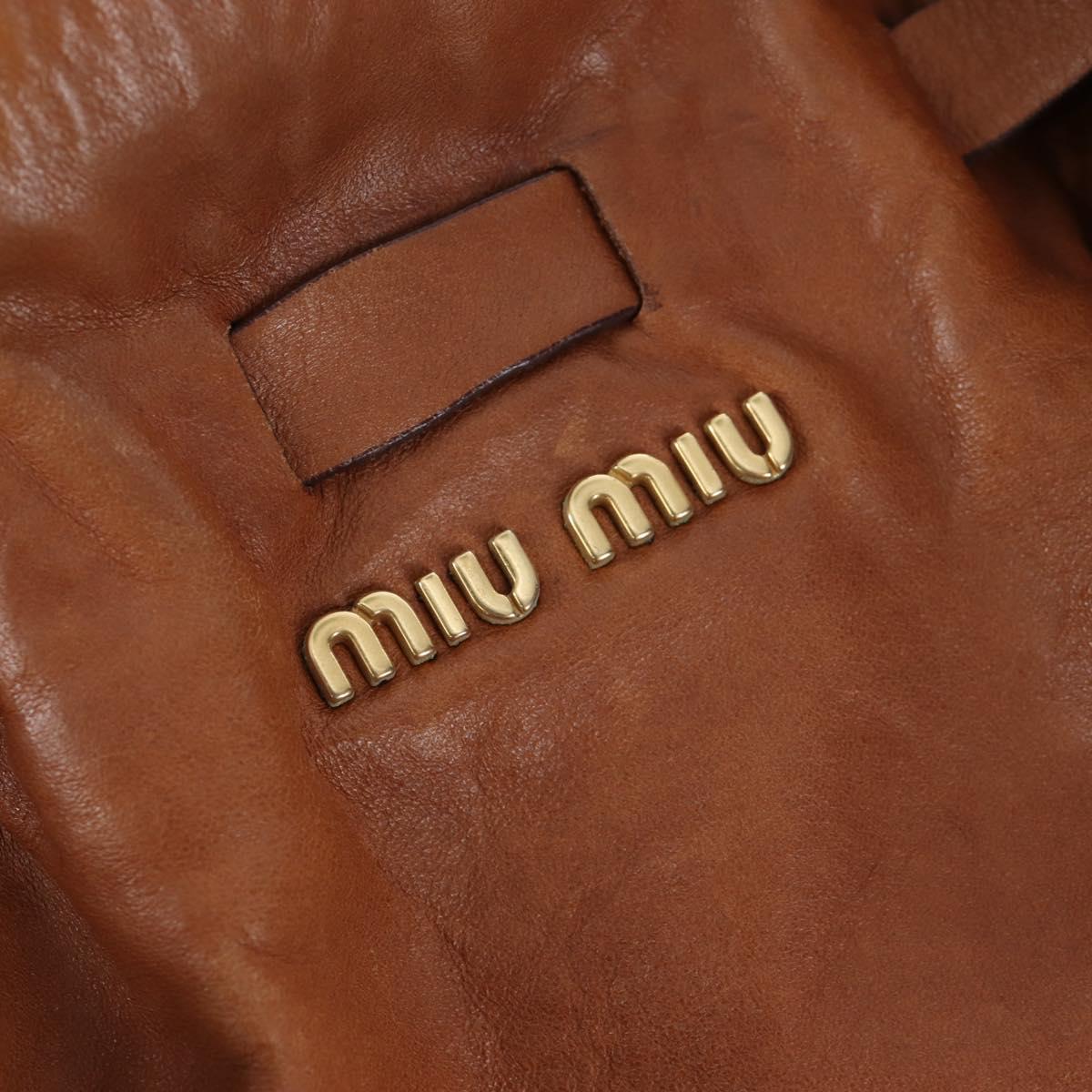 Miu Miu Side Ribbon Shoulder Bag Leather Brown Gold Tone Auth am12465V