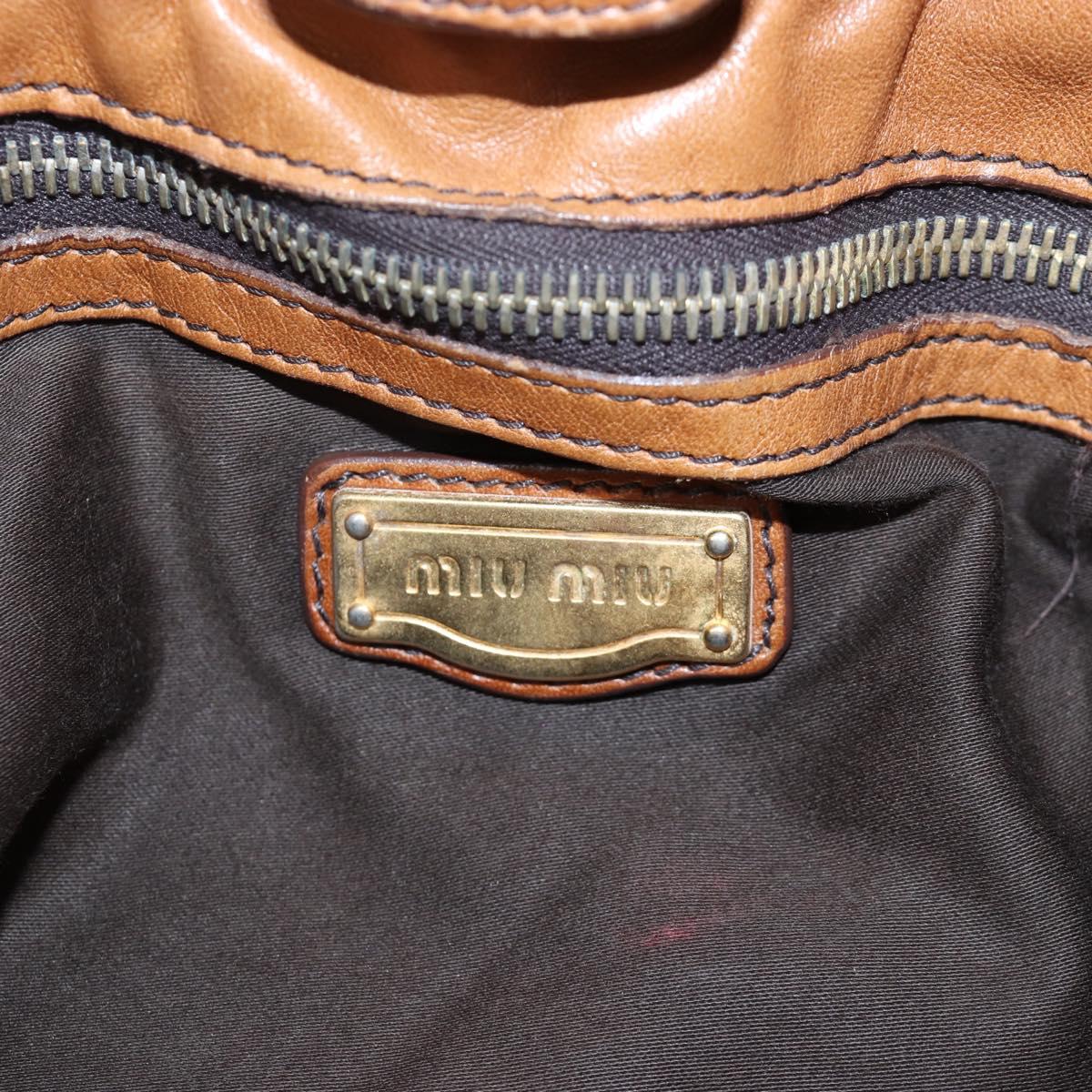 Miu Miu Side Ribbon Shoulder Bag Leather Brown Gold Tone Auth am12465V