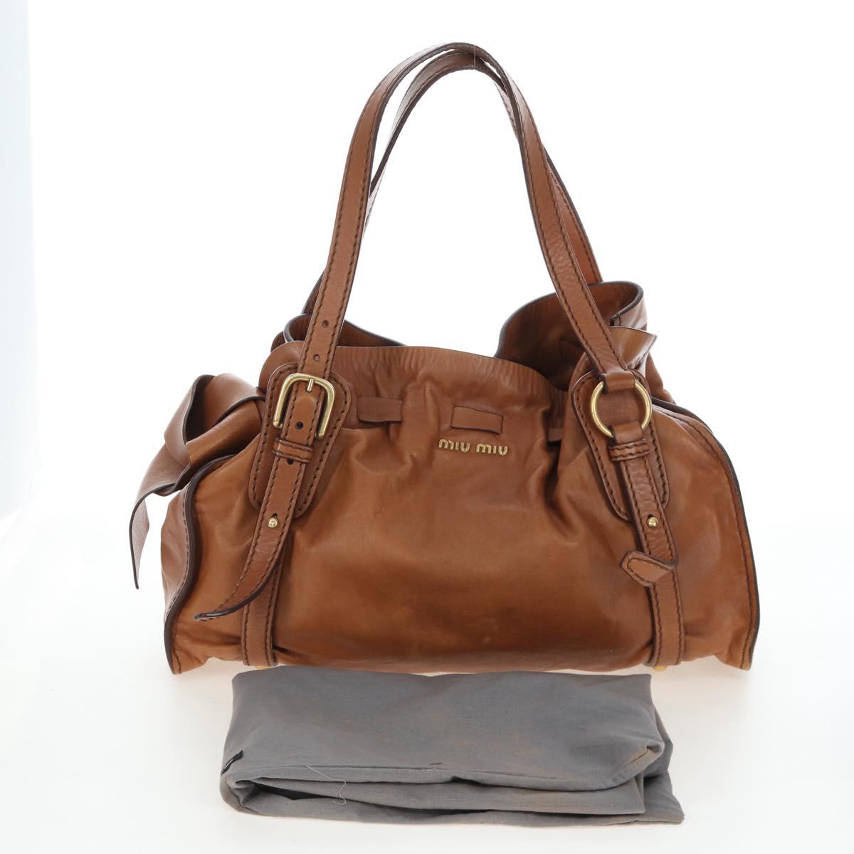 Miu Miu Side Ribbon Shoulder Bag Leather Brown Gold Tone Auth am12465V