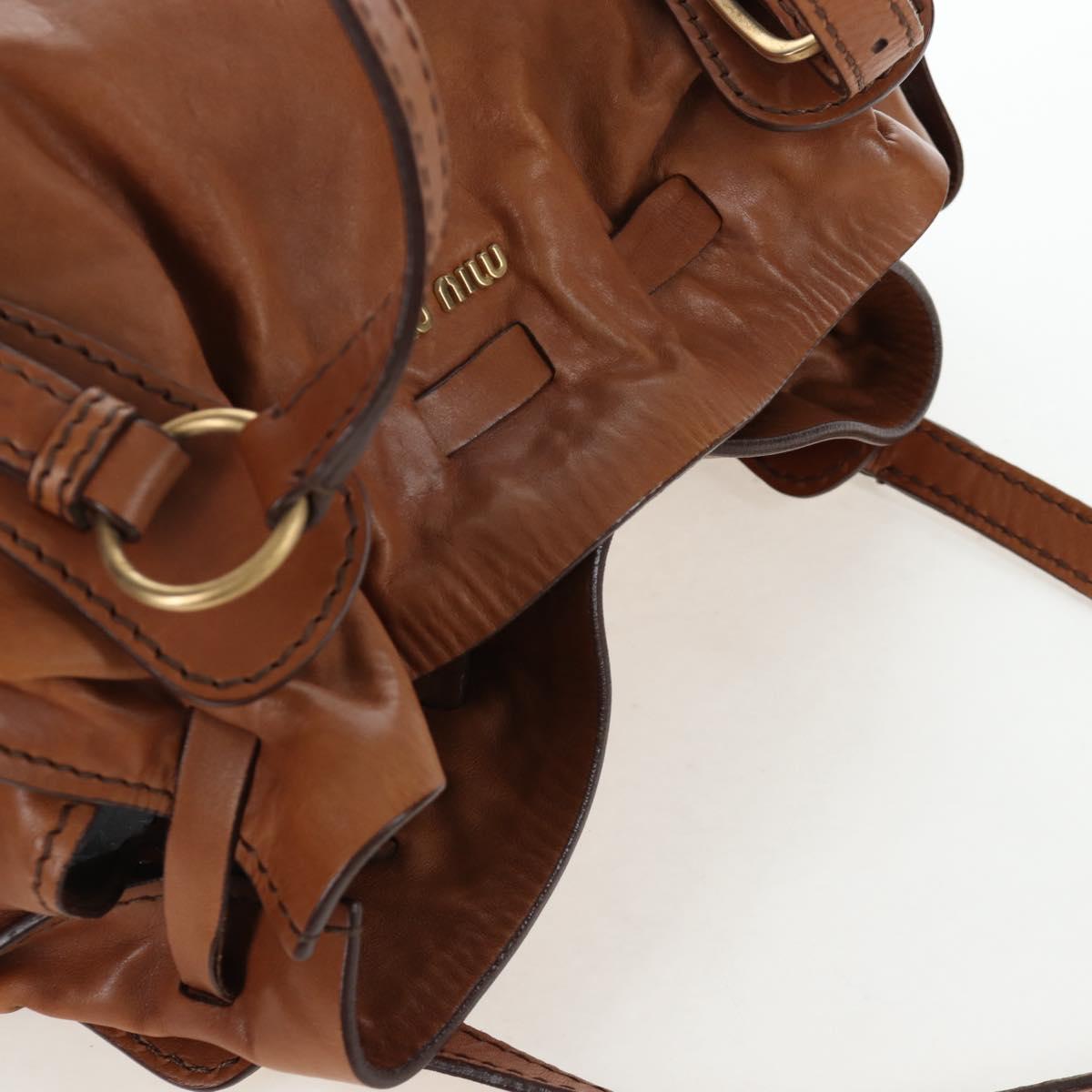 Miu Miu Side Ribbon Shoulder Bag Leather Brown Gold Tone Auth am12465V