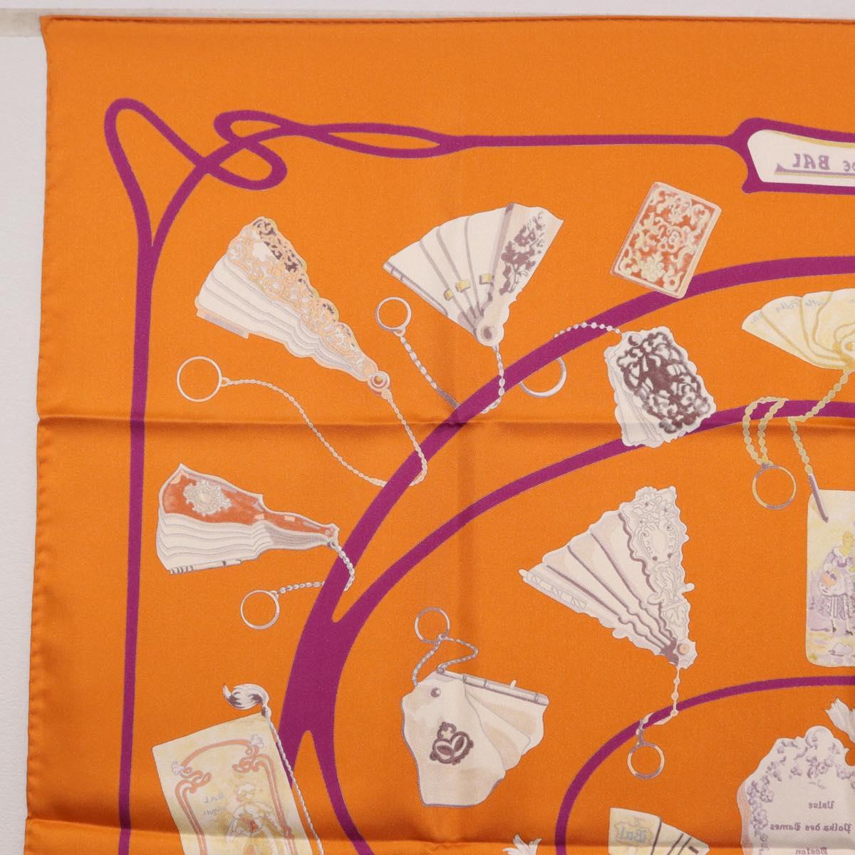 HERMES Carre 90 Scarf Silk ""CARNETS DE BAL"" Orange Auth am12466M