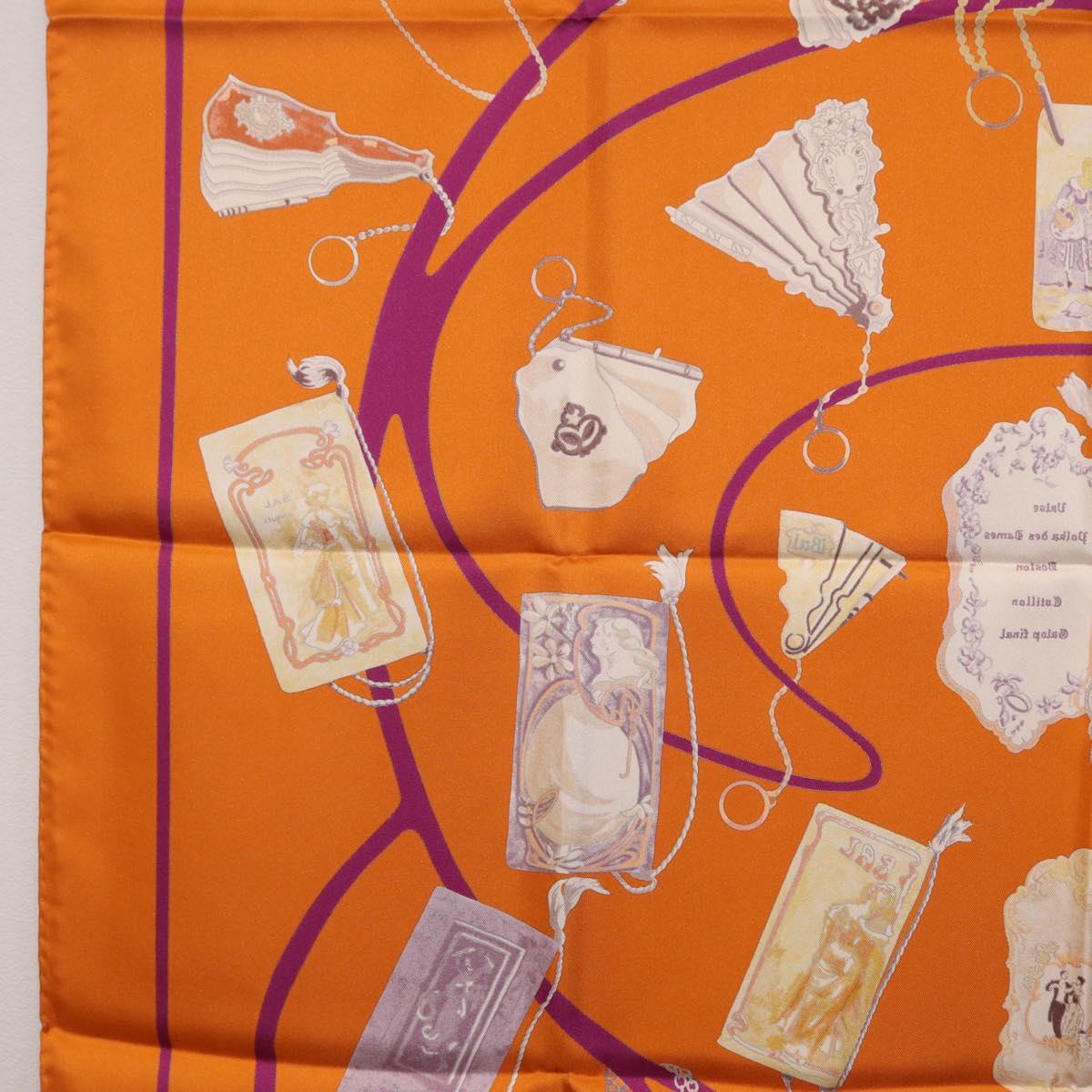 HERMES Carre 90 Scarf Silk ""CARNETS DE BAL"" Orange Auth am12466M