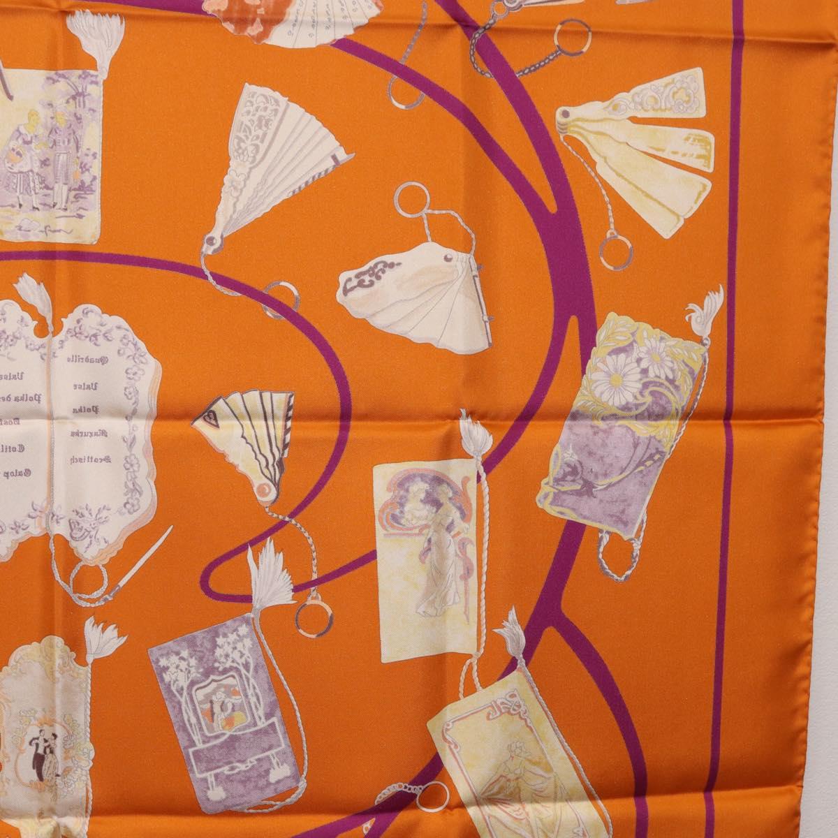 HERMES Carre 90 Scarf Silk ""CARNETS DE BAL"" Orange Auth am12466M
