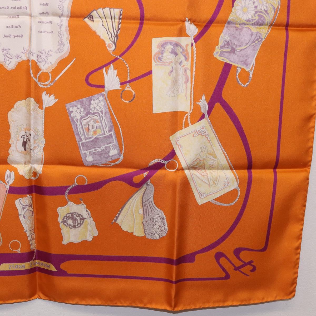 HERMES Carre 90 Scarf Silk ""CARNETS DE BAL"" Orange Auth am12466M