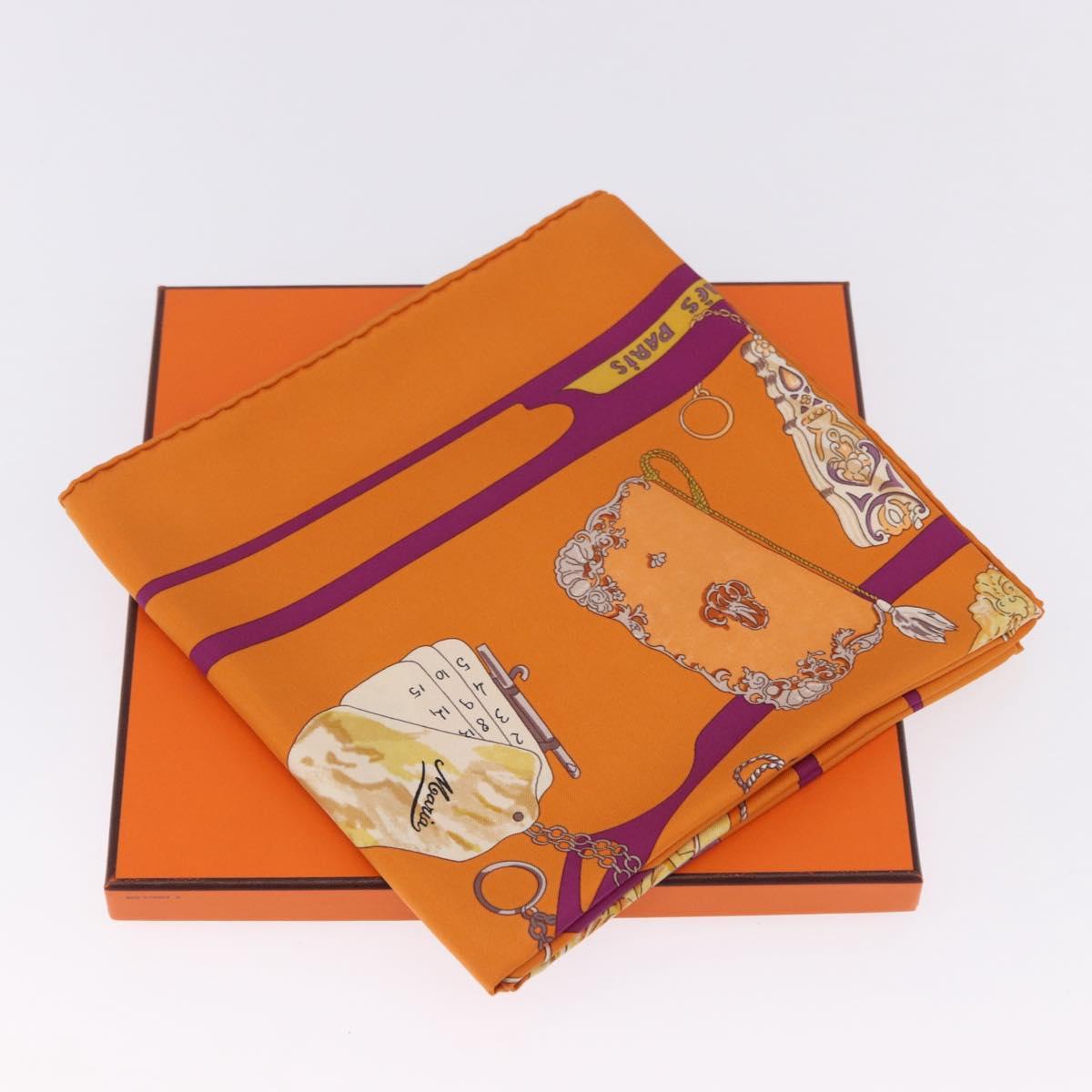 HERMES Carre 90 Scarf Silk ""CARNETS DE BAL"" Orange Auth am12466M