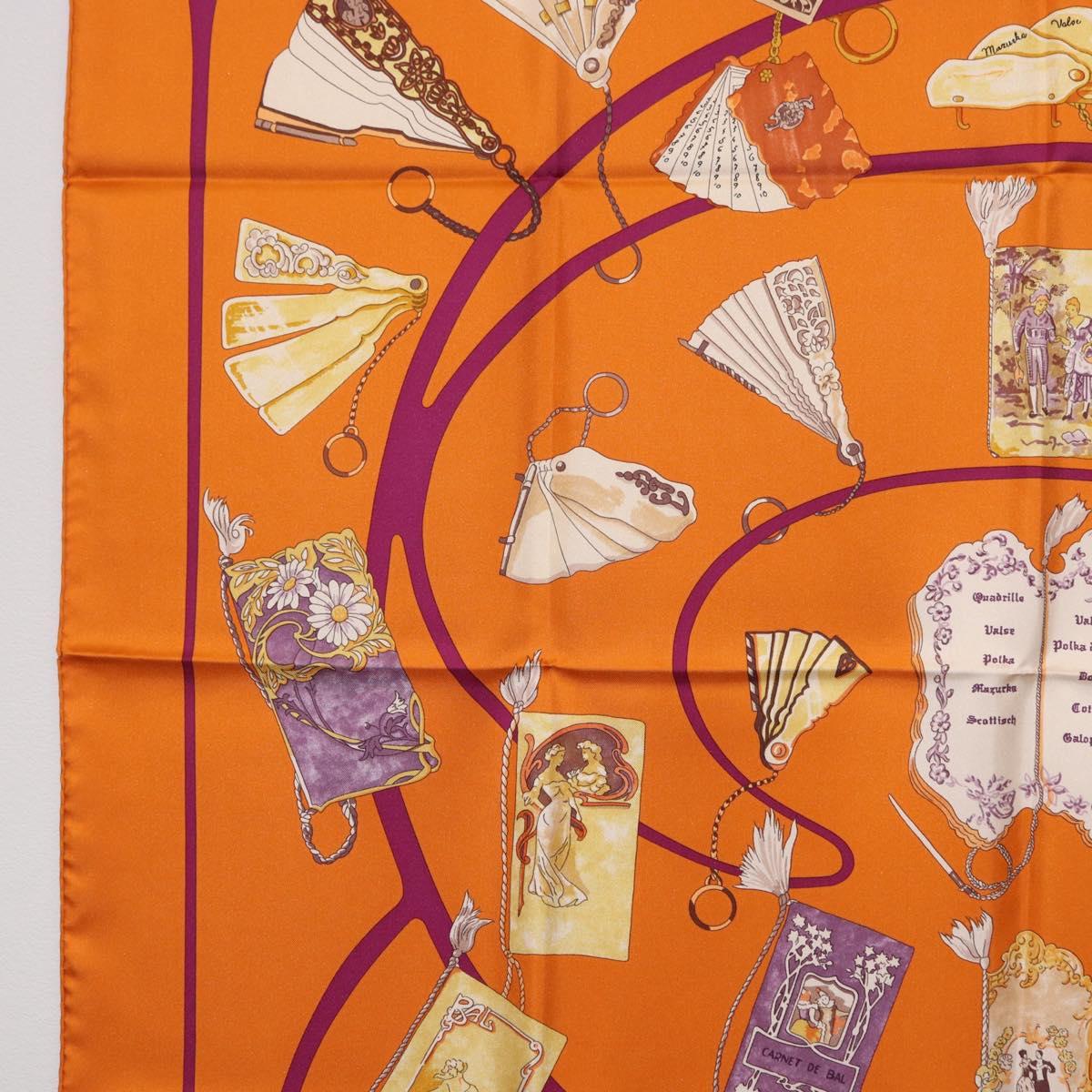 HERMES Carre 90 Scarf Silk ""CARNETS DE BAL"" Orange Auth am12466M