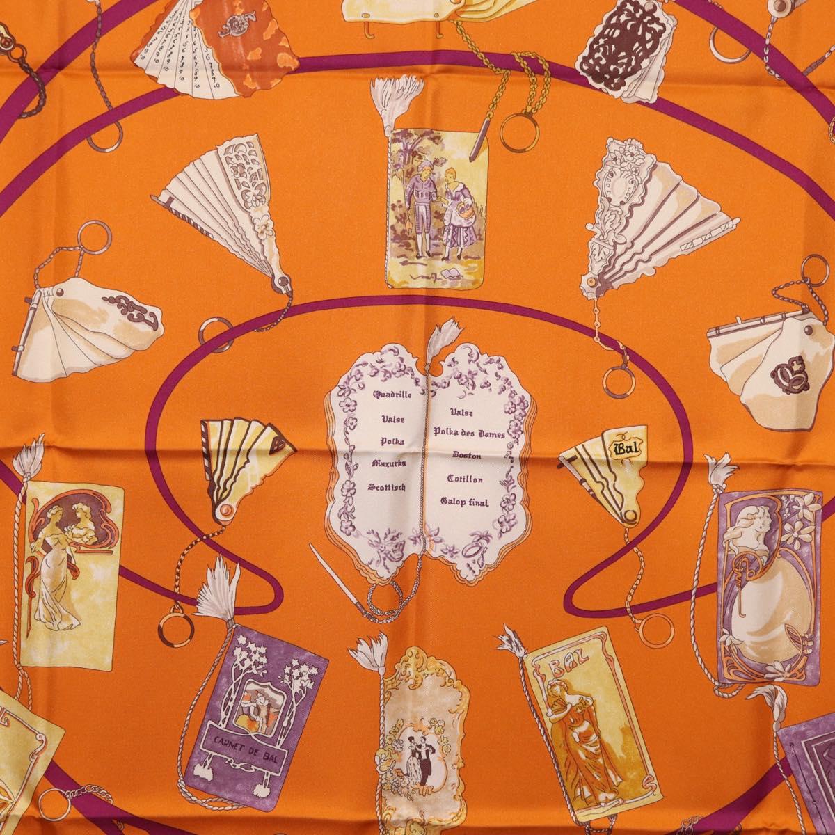 HERMES Carre 90 Scarf Silk ""CARNETS DE BAL"" Orange Auth am12466M