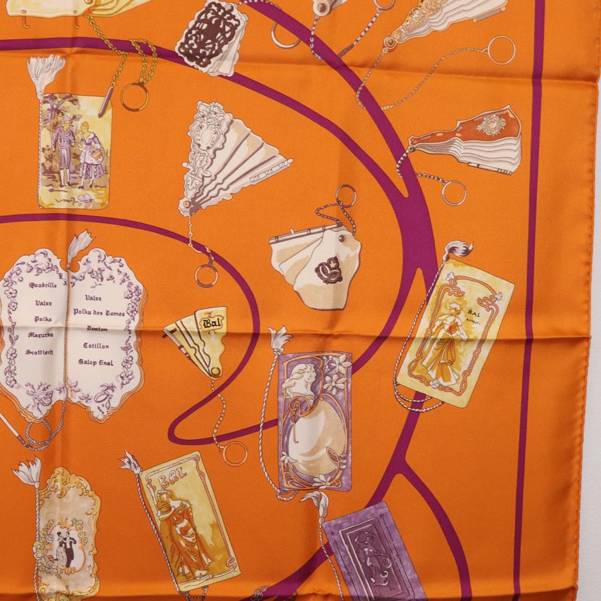 HERMES Carre 90 Scarf Silk ""CARNETS DE BAL"" Orange Auth am12466M