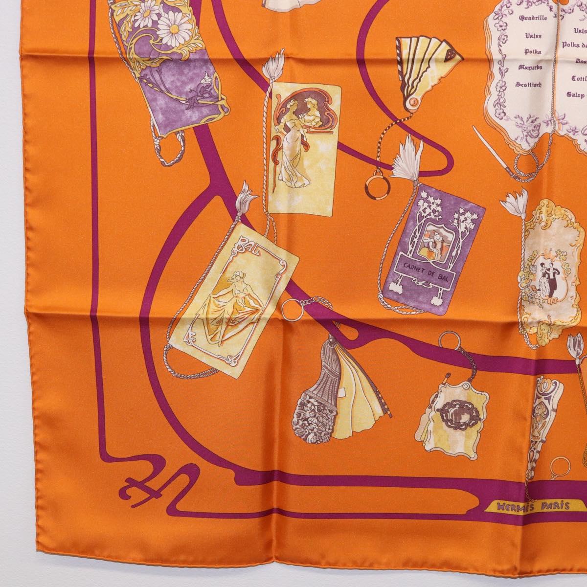 HERMES Carre 90 Scarf Silk ""CARNETS DE BAL"" Orange Auth am12466M