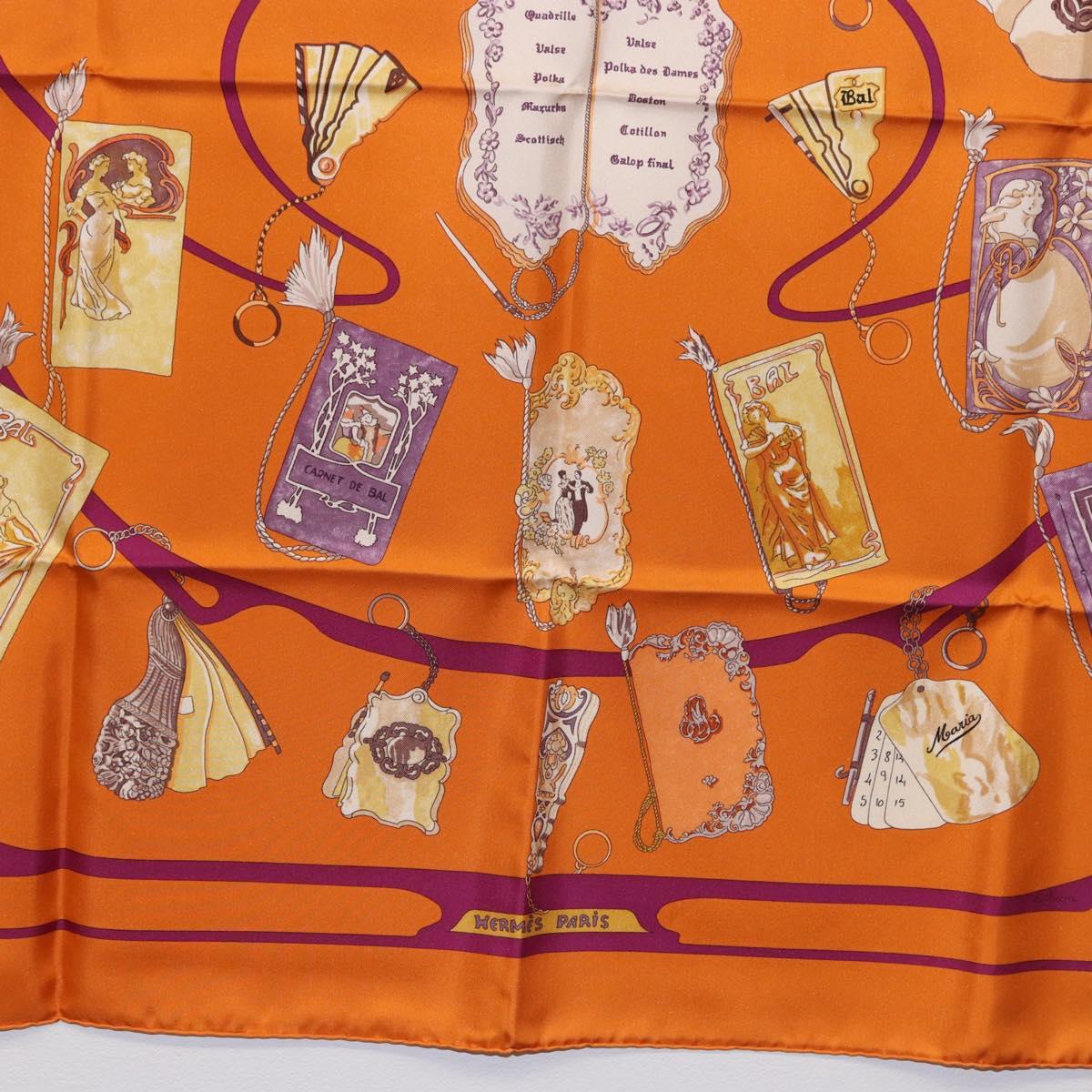 HERMES Carre 90 Scarf Silk ""CARNETS DE BAL"" Orange Auth am12466M
