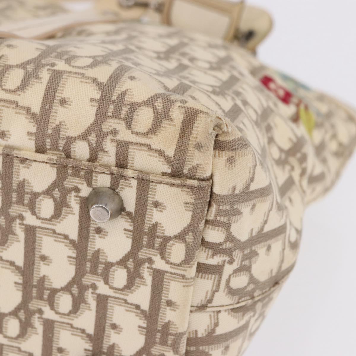 Christian Dior Trotter Canvas Floral Hand Bag Ivory Silver Auth am12468