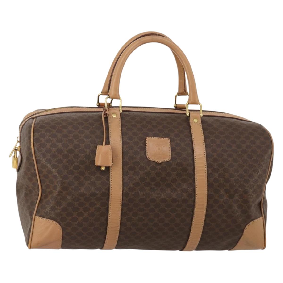 CELINE Macadam Boston Bag PVC Leather Brown Gold Tone Auth am12471
