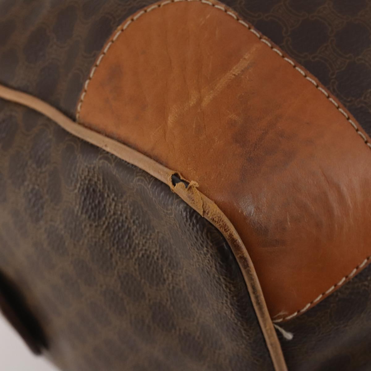 CELINE Macadam Boston Bag PVC Leather Brown Gold Tone Auth am12471