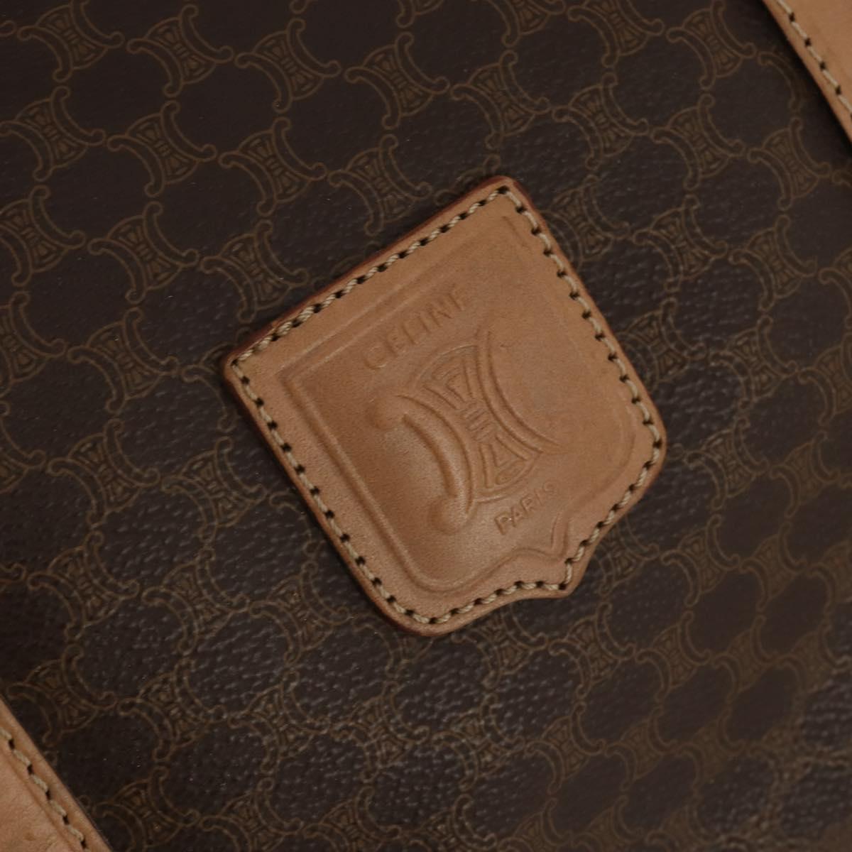 CELINE Macadam Boston Bag PVC Leather Brown Gold Tone Auth am12471