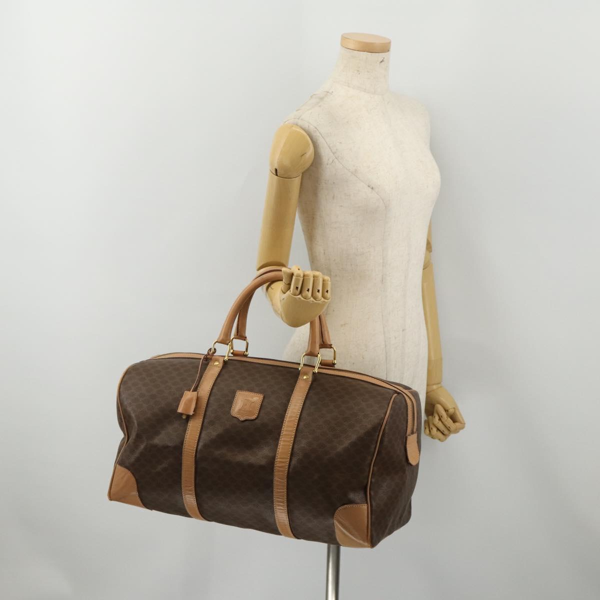 CELINE Macadam Boston Bag PVC Leather Brown Gold Tone Auth am12471