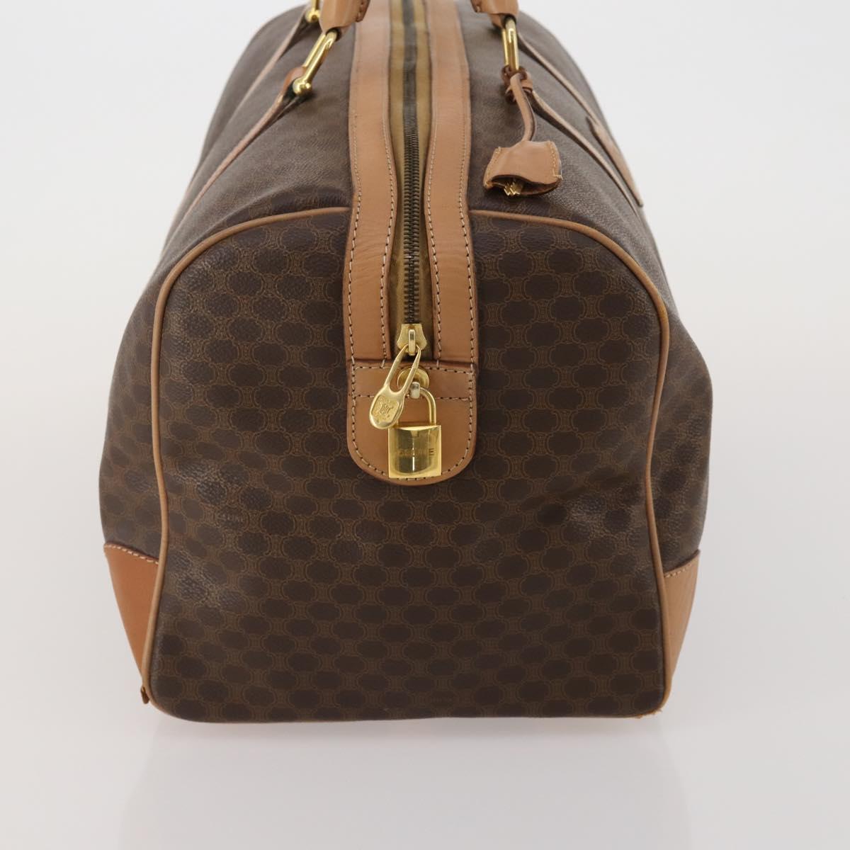 CELINE Macadam Boston Bag PVC Leather Brown Gold Tone Auth am12471