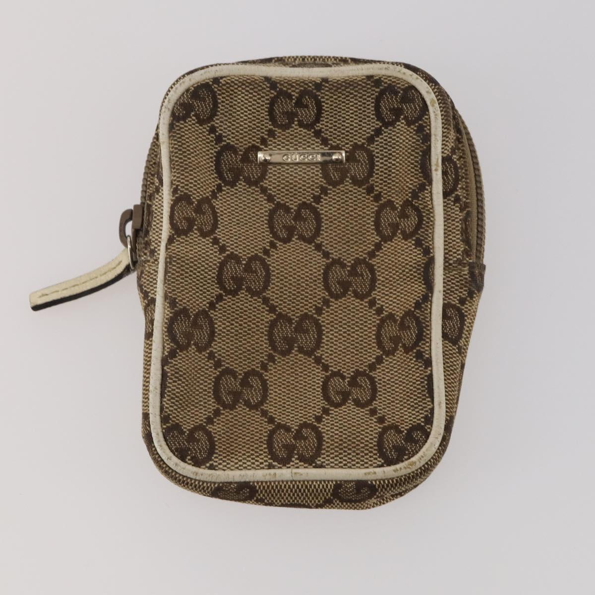 GUCCI Pouch Wallet GG Leather Canvas 6 Set Beige Black Auth am12473