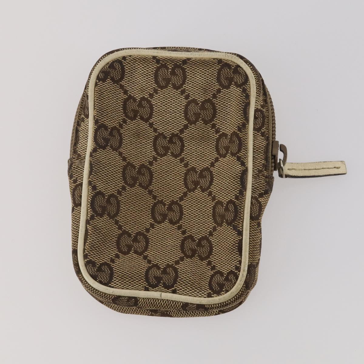 GUCCI Pouch Wallet GG Leather Canvas 6 Set Beige Black Auth am12473