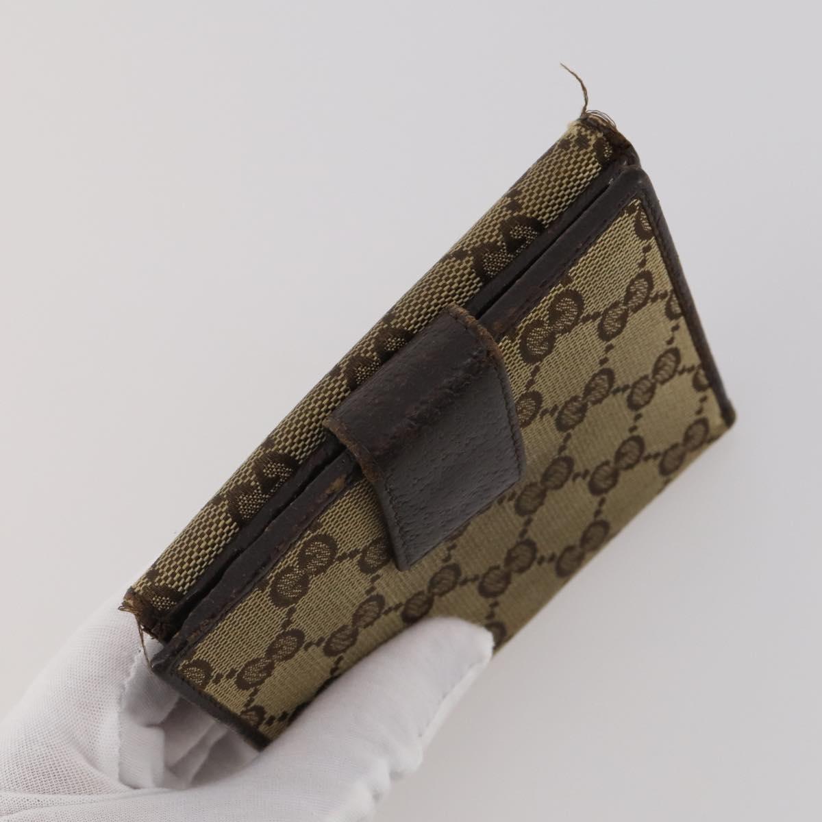 GUCCI Pouch Wallet GG Leather Canvas 6 Set Beige Black Auth am12473