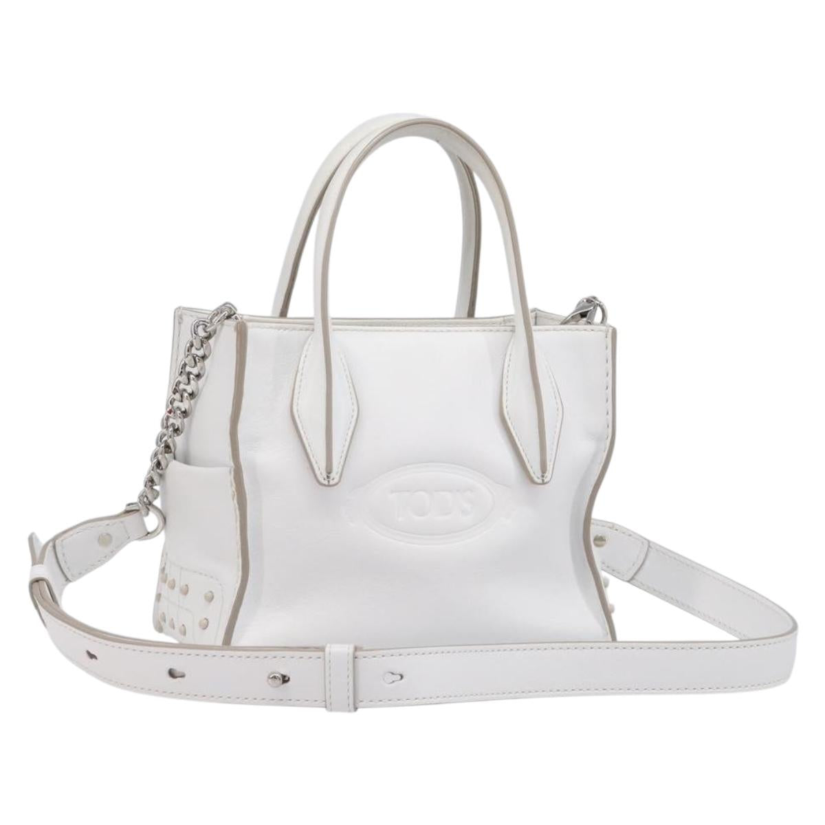 TOD’S x Alber Elbaz Hand Bag Leather White Silver Auth am12484V